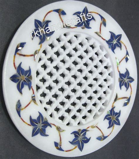rkhandicrafts White Marble Soap Dish Marquetry Art Using Shiny Lapis ...