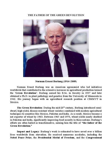 Norman Borlaug - N E B - THE FATHER OF THE GREEN REVOLUTION Norman ...