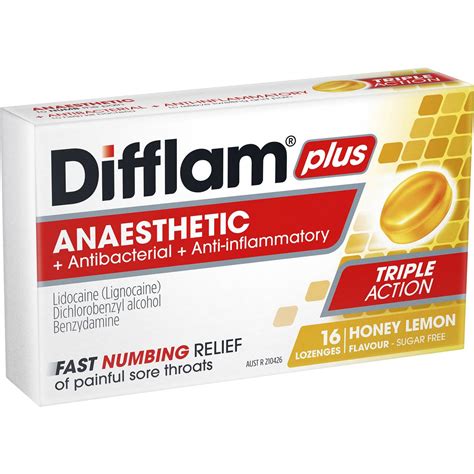 Difflam Plus Sore Throat Lozenges Honey Anaesthetic 16 Pack | Woolworths
