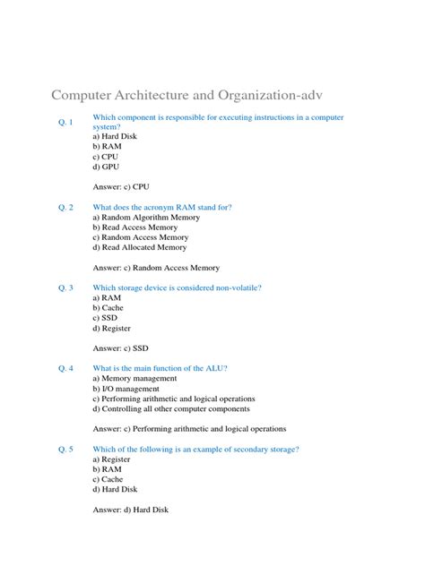 Image result for Computer Organization Questions And