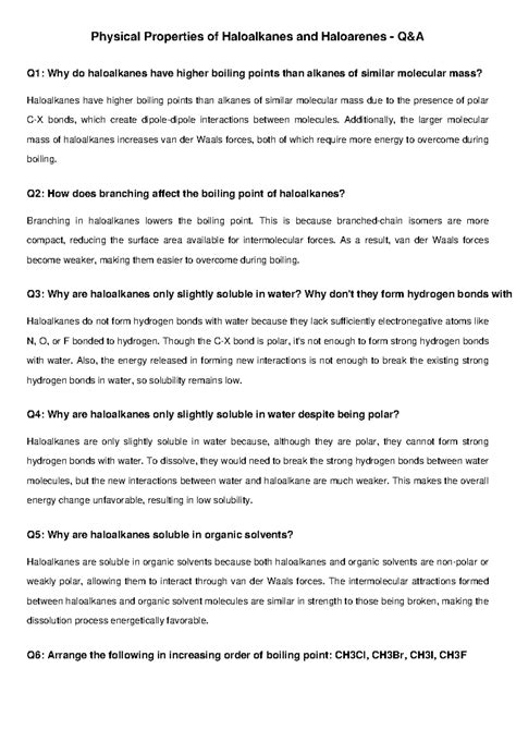 Physical Properties of Haloalkanes and Haloarenes Qn A - Studocu