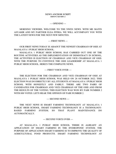 Image result for News Reporter Script Example