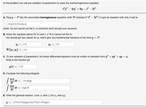 Image result for Homogeneous Solution to Variation of Parameters