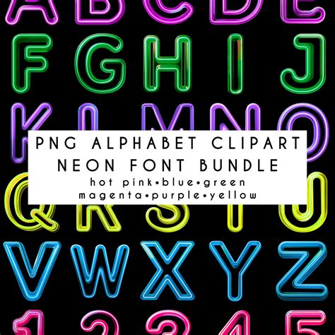 Neon Letters PNG Clipart Bundle, Glowing Neon Alphabet Letter, Alpha Doodle, Bright Neon Font ...