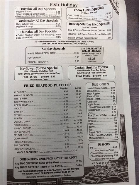 Menu at Mayflower Seafood Restaurant, Reidsville