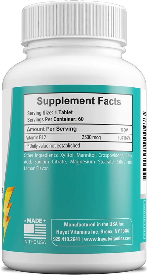 Buy HAYAT Vitamins Vegan Natural Quick Dissolve Vitamin B12 2500 MCG ...