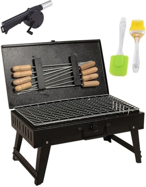CHEFMAN Table Charcoal Barbeque Grill Set with Wooden Handle | Black ...