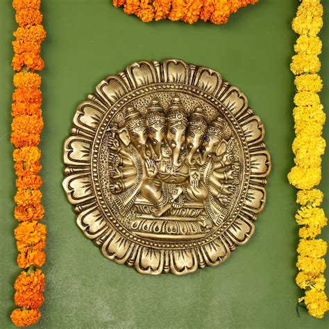 Buy Brass Panchmukhi Ganesha Wall Hanging - 12 x 12 inch - Budhshiv.com
