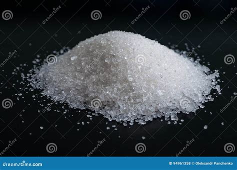 Heap of Granulated White Sugar on Black Surface Stock Photo - Image of ...