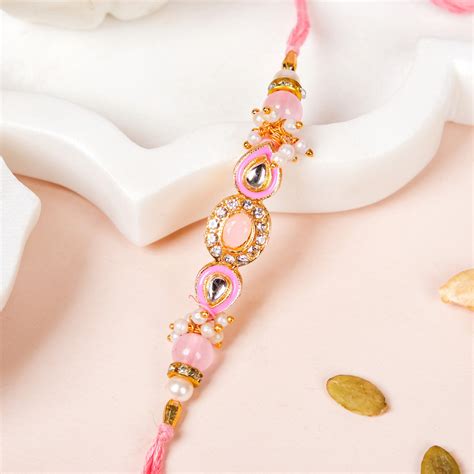 Kundan Stonework Pink Rakhi Hamper For Couple Online - Premium Gift ...