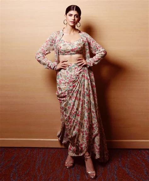 Sanjana Sanghi Smiles the Brightest in Off-White Crop Top, Cowl Skirt ...