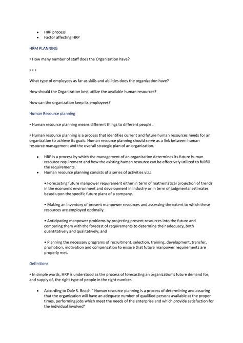 Human Resources Management Part-2 - • HRP process • Factor affecting ...
