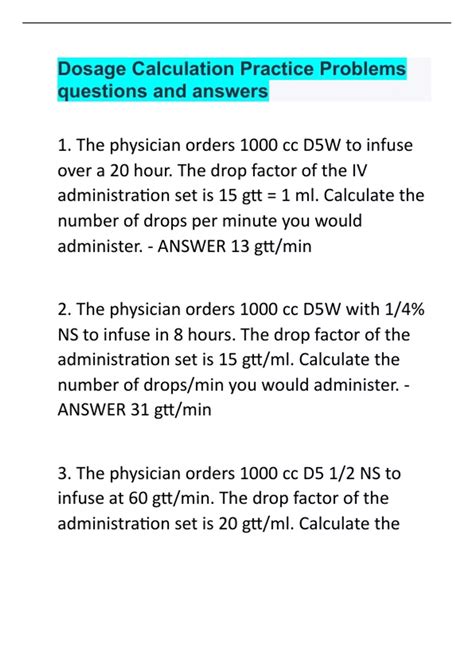 Image result for Dosage Calculation Nurse Practice Problem