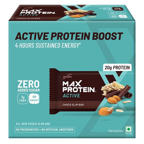 RiteBite Max Protein Active Choco Slim 20g Protein Bars [Pack of 6 ...