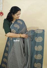 Grey - Yamini paper silk mango border and sirukattam body – Madras Sarees
