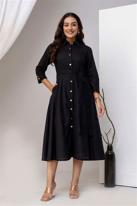 Black Airy Linen Dress – Swag Sanskriti