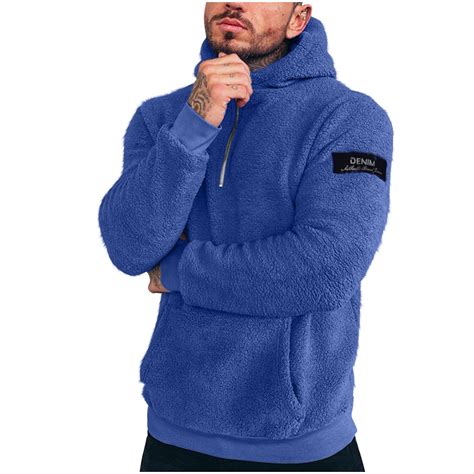 Ecqkame Mens Sherpa Hoodies Fuzzy Velvet Long Sleeve Pullover ...