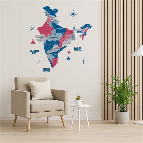 INDIA WOODEN 3D MAP | PINK BLUE MAP FOR OFFICE | HOME | WALL DECOR IM0 ...