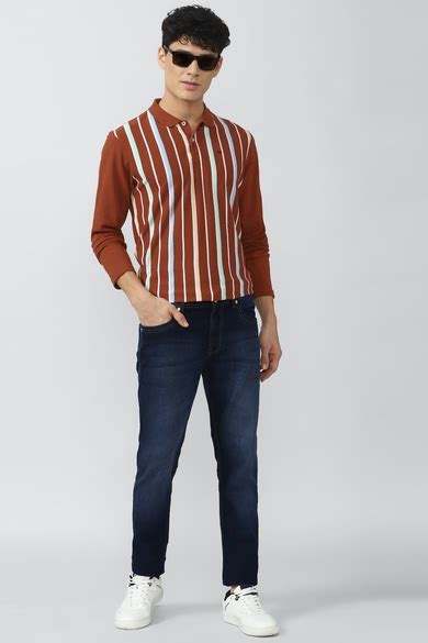 Buy Men Brown Stripe Polo Neck Collar T-shirt Online - 749541 | Peter ...