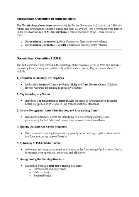 Narasimham Committee Recommendations: Key Reforms in Banking Sector ...