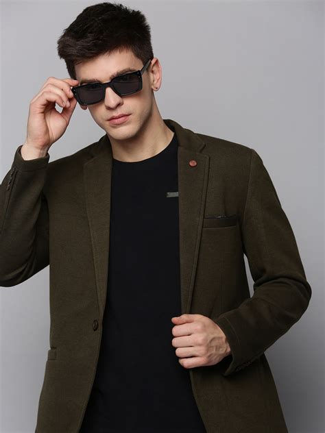 Buy Men's Olive Single-Breasted Casual Blazer Online | Showoffff