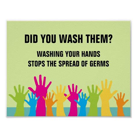 Hand Washing Stop Spreading Germs Colorful Hands Poster | Zazzle | Hand ...