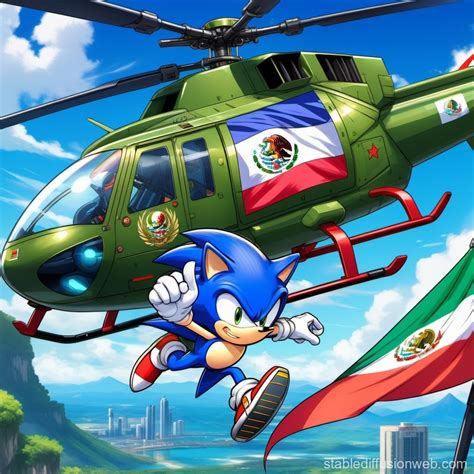 Sonic in a Military Helicopter with Mexican Emblems | Stable Diffusion ...