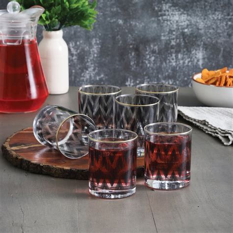 Buy EK DO DHAI Sante Set of 6 Printed Whisky Glasses - 300ml from Ek Do ...