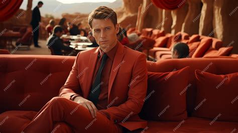 Premium Photo | Man in Red Suit Sitting on Red Couch