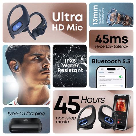 pTron Bassbuds Glide in-Ear TWS Earbuds with Dual Ultra HD Mic & TruTa ...