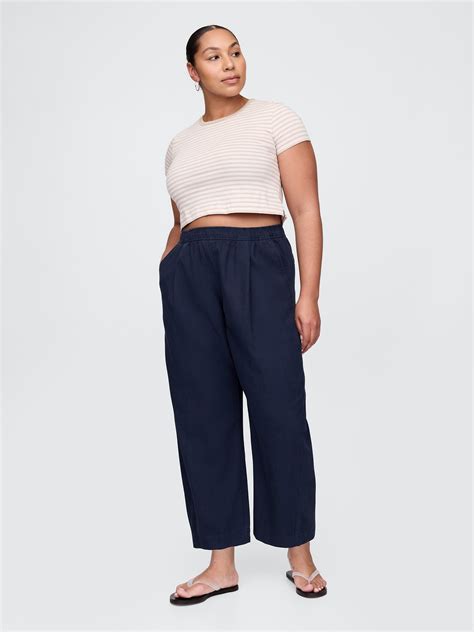 Mid Rise Linen-Blend Easy Barrel Pants | Gap