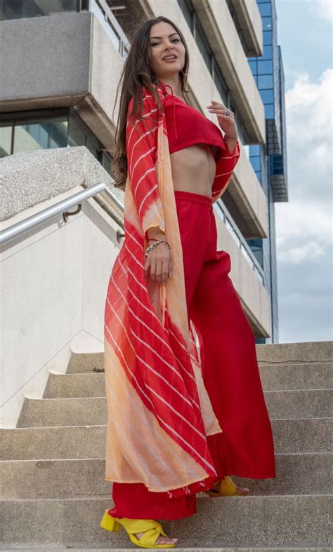 RUBY RED CROP TOP & FLARED PANT WITH SHRUG – House Of Jamoti
