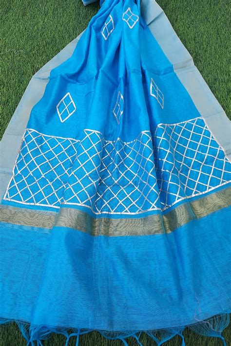 Sky Blue Chanderi Silk Gotta Work Dupatta – Aaditri fab