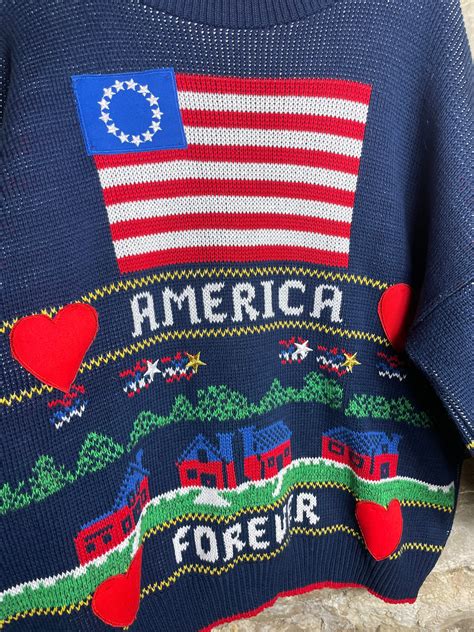 Vintage 80s 90s America American Flag Knit Sweater Loft Knit - Etsy