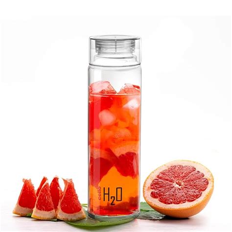 CELLO H2O Glass Fridge Water Bottle with Plastic Cap 920ml, Clear ...