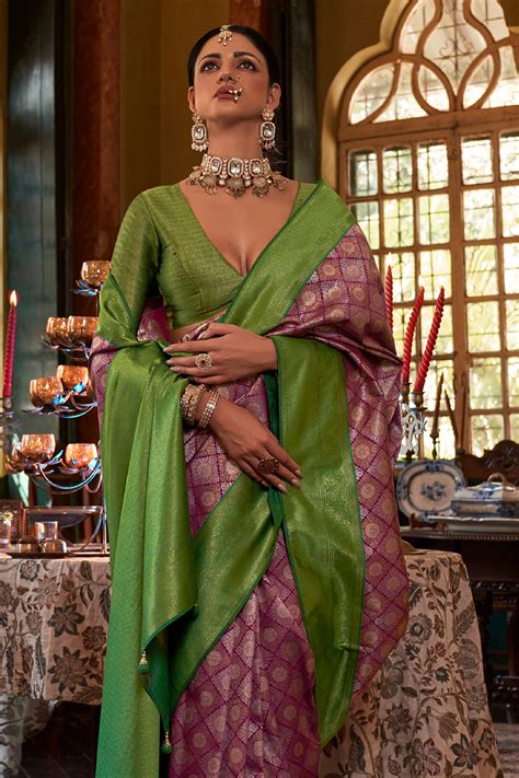Buy Berry Violet Kanjivaram Saree online-Karagiri