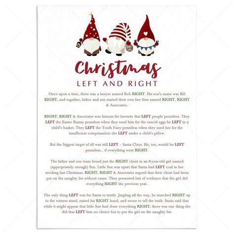 Left Right Xmas Game Printable | Christmas Gnomes