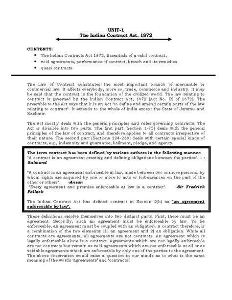 Indian Contract Act, 1872: Key Concepts and Legal Insights - Studocu