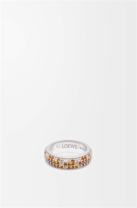Thin Pavé ring in sterling silver and crystals Silver/Brown - LOEWE