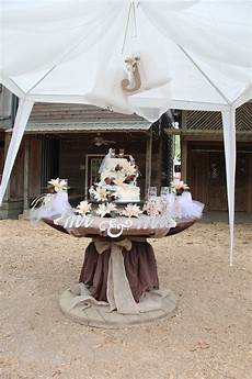 Rustic Wedding Ideas With A Touch Of by Wedding Cake Table Just A Simple Large Decorated Spool Rustic Wedding Ideas With A Touch Of