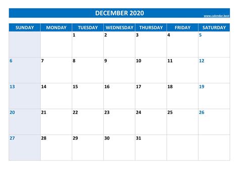 December 2020 calendar -Calendar.best