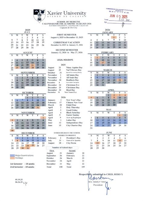 Xavier University - Higher Education School Calendar