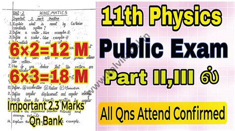11th Physics Public Exam Important 2,3 Mark Questions English Medium ...