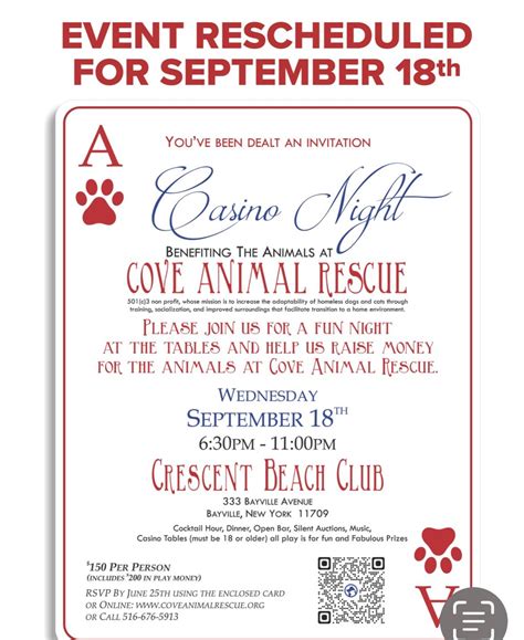 Cove Animal Rescue Annual Casino Night , Crescent Beach Club, Bayville ...