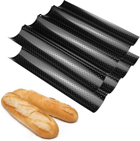 Set of 2 French Bread Baking Pan Nonstick Perforated Baguette Pan 4 ...