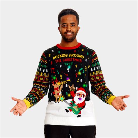 LED light-up Mens Ugly Christmas Sweater Santa Rocker – Ugly Christmas ...