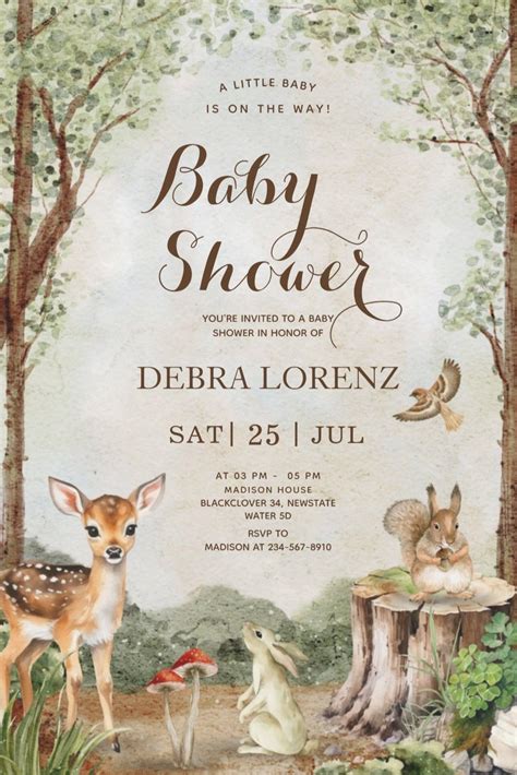 Forest Garden Baby Shower Editable Invitation | Zazzle | Woodland baby ...