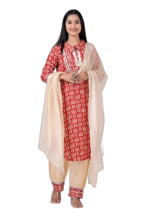 Buy Rayon Casual Wear Pathani Kurta Pant with Dupatta Set for Women ...