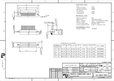 CONN D-SUB Receptacle Drawing by Amphenol ICC (FCI) Datasheet | DigiKey