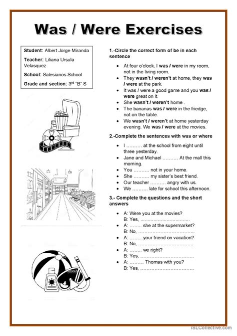 Was / Were exercises general gramma…: English ESL worksheets pdf & doc